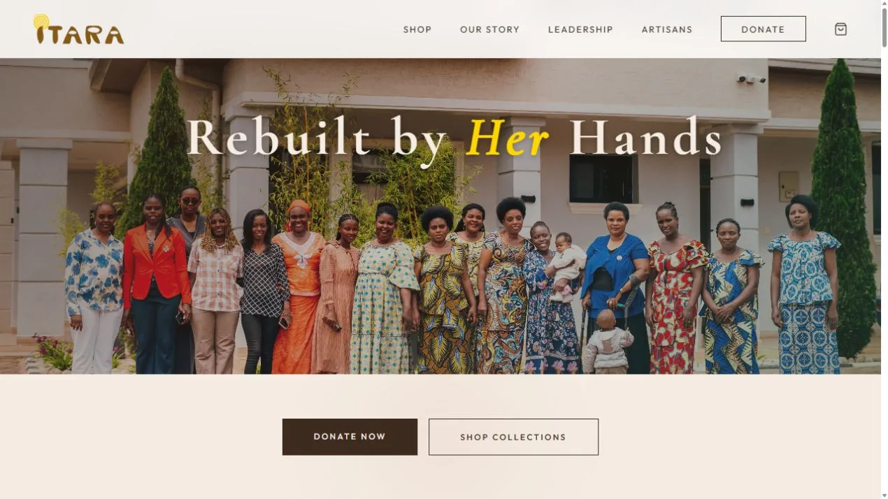 Current Itara Studio homepage, featuring the artisan team